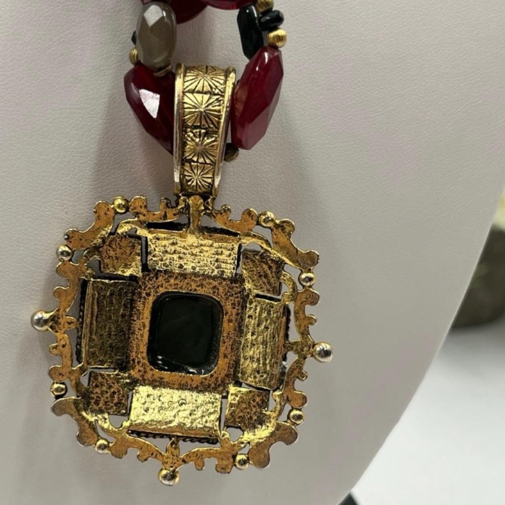 Robin Steele Green Two Strand Ornate Pendant‎ Gemstone Intaglio Warrior Necklace - Picture 7 of 12